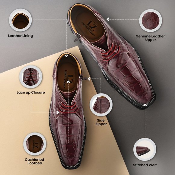 LIBERTYZENO Burgundy Genuine Leather Lace-Up Boots - Picture 2 of 9